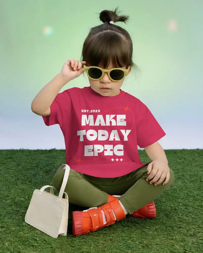 Cute Child Wearing Plain Tshirt Design Mockup For Kids Fashion Advertising Use