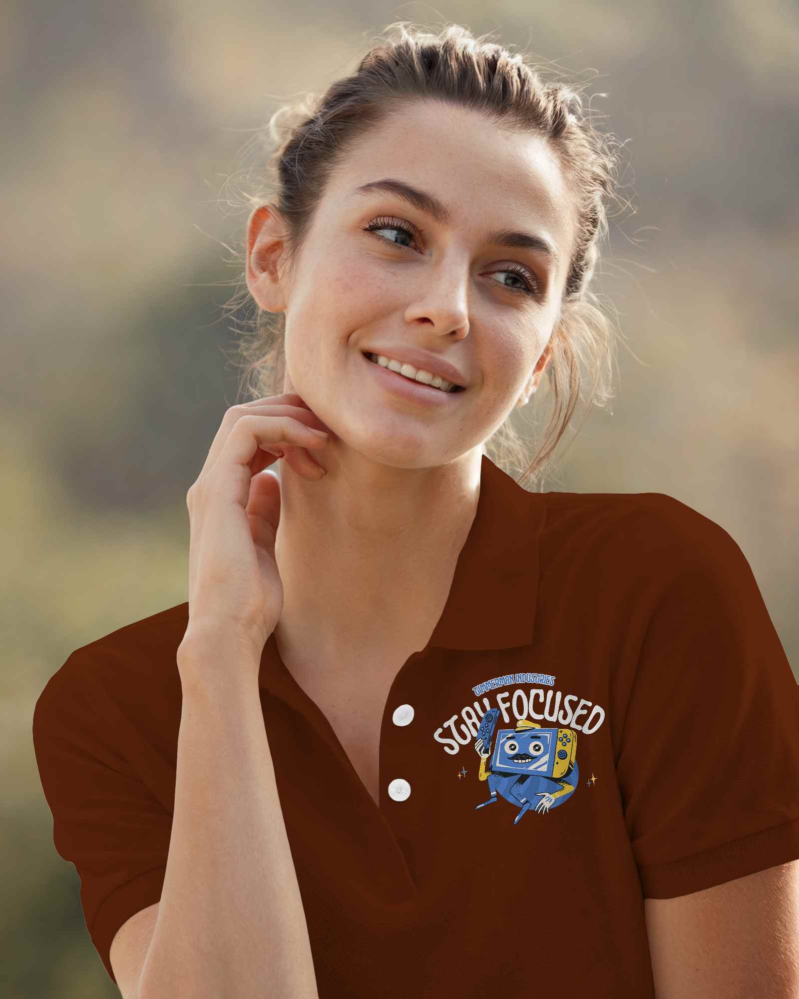 Vacation Themed T Shirt Mockup Happy Female Model In Sunlit Environment Breezy And Chic