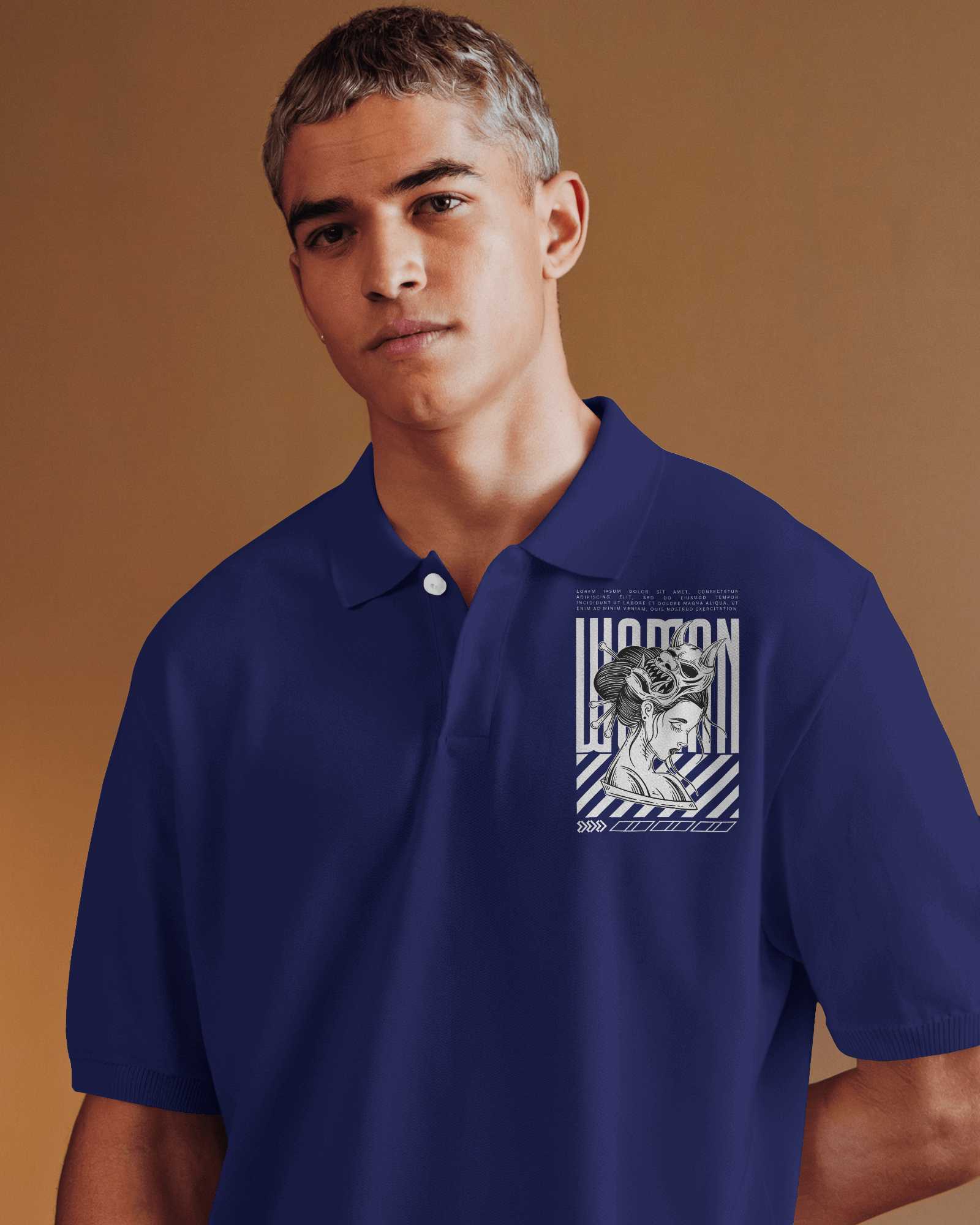 Bold Polo T Shirt Mockup Male Model In Vibrant Green Against Warm Brown Background Modern And Confident Style