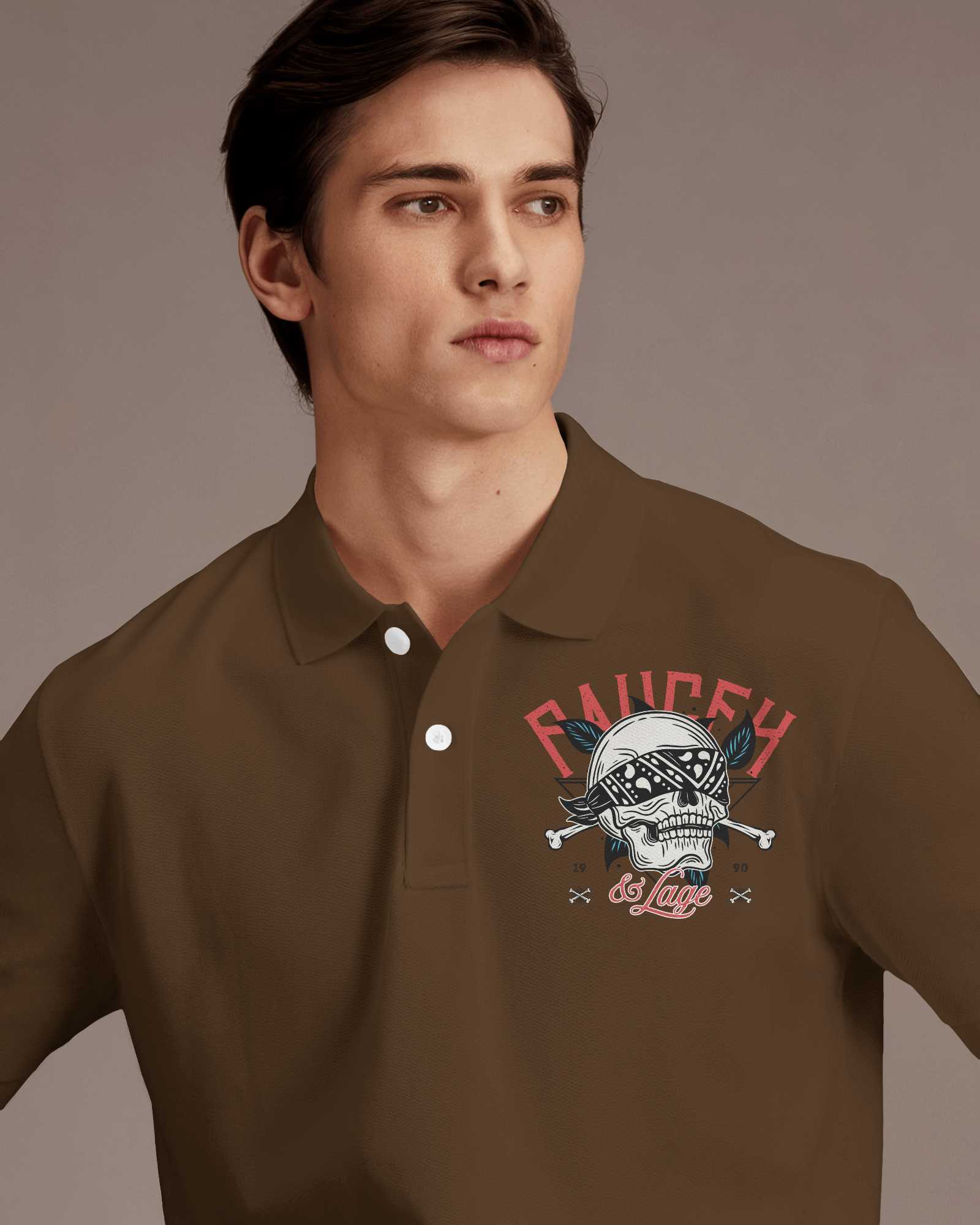 Modern Polo Shirt Mockup Male Model In Bold Red Against Neutral Gray Background Edgy And Trendy Look