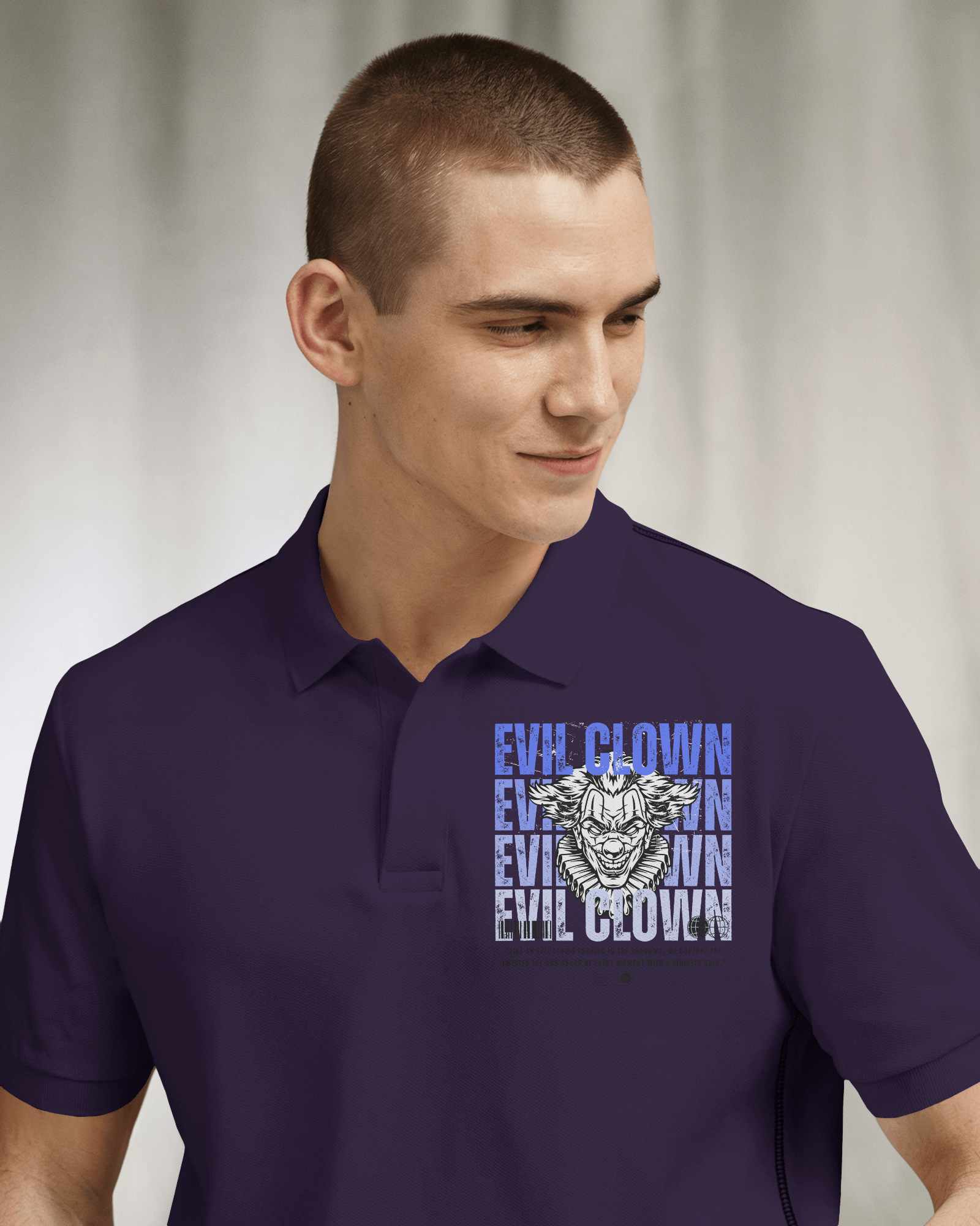 Earthy Tone Polo Shirt Mockup Male Model Smiling Against Soft Gray Background Bold And Modern Aesthetic