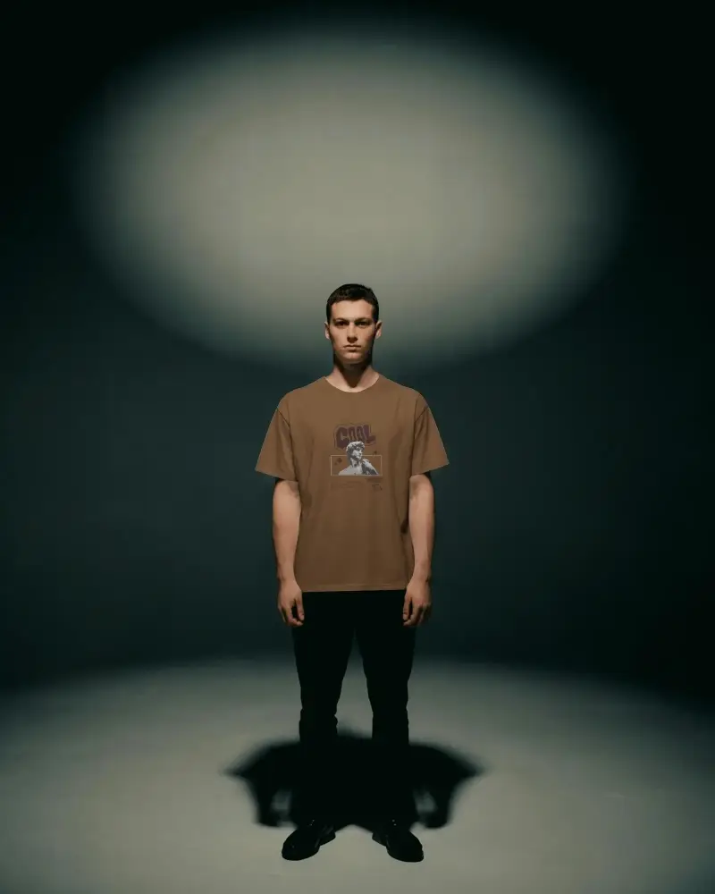 Plain Cotton Tshirt Mockup For Men Minimalist Fashion Style Studio Photo Dark Background