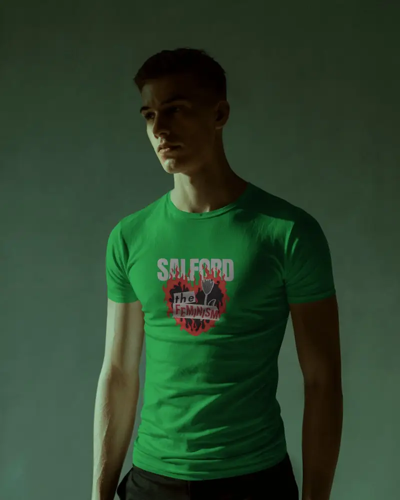 Moody Lighting T Shirt Mockup Male Model Looking Away In Shadowed Studio Minimal Modern Vibe
