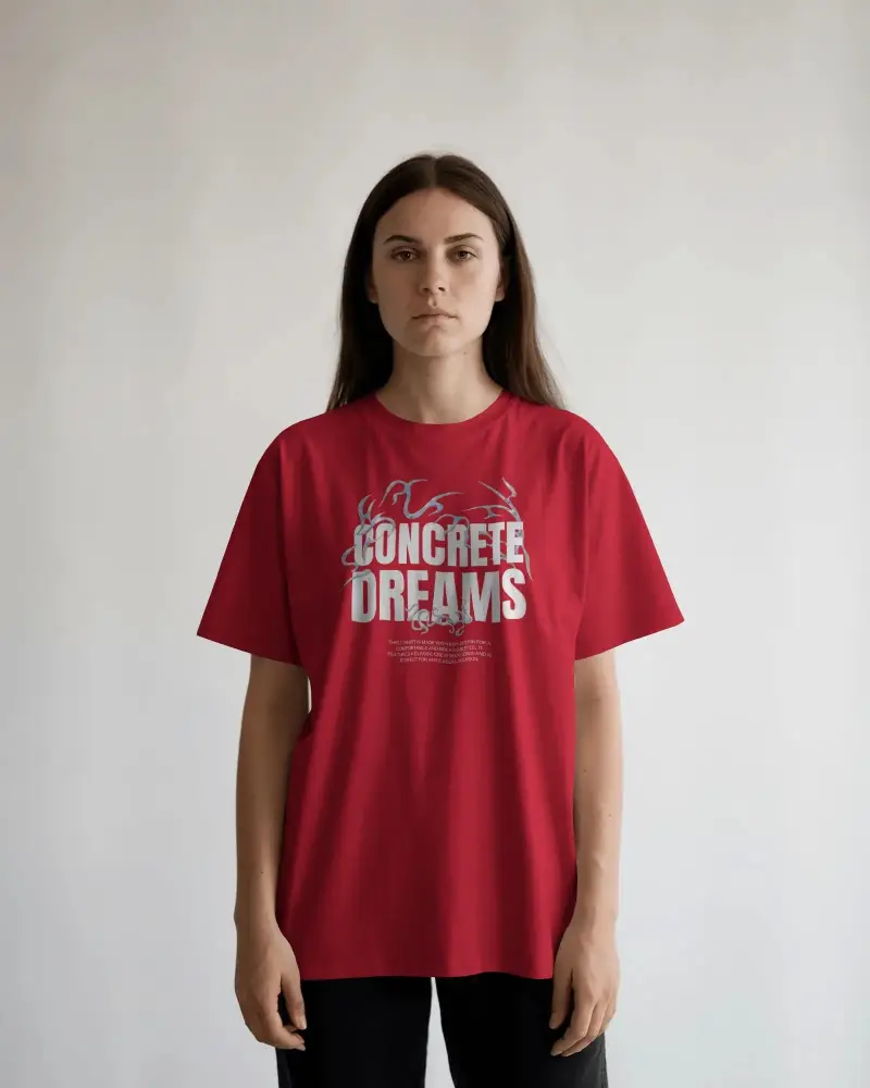 Minimalist T Shirt Mockup Female Model Front View Simple Light Background Clean Style