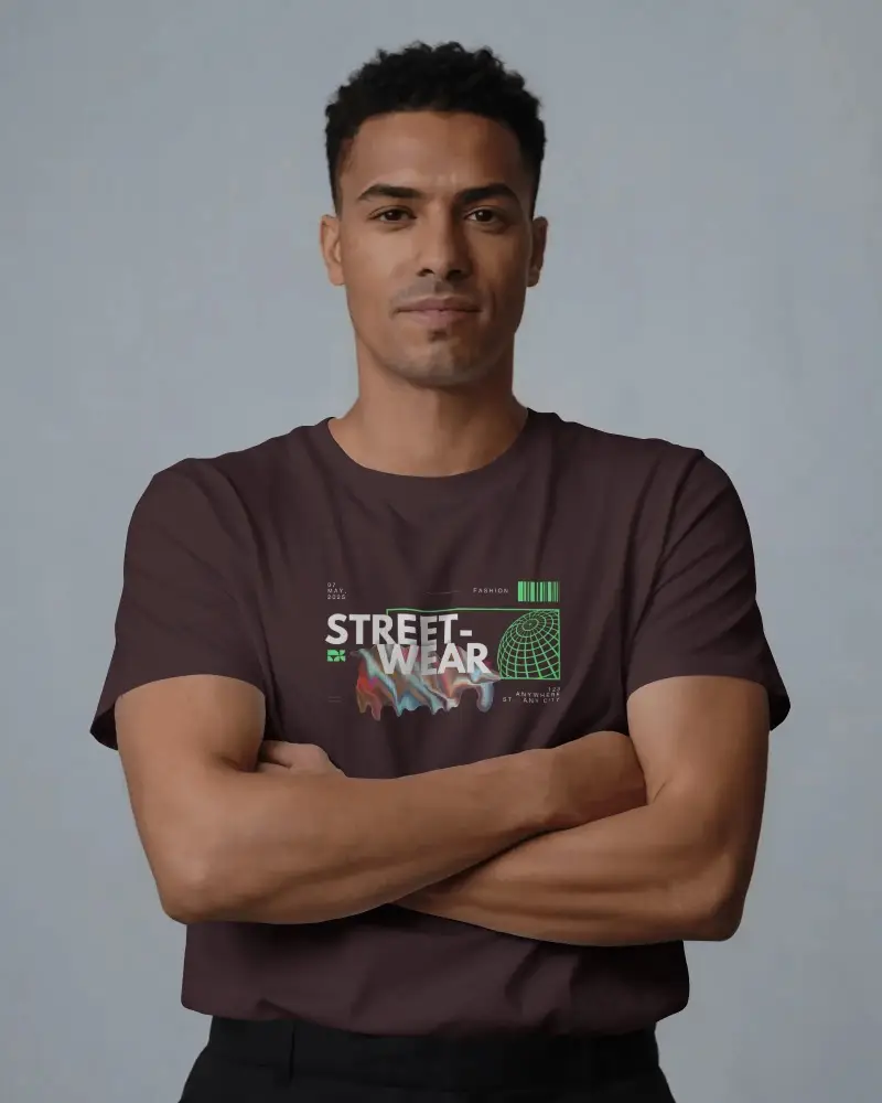 T Shirt Mockup Male Model Crossed Arms Front View Simple Studio Lighting Style