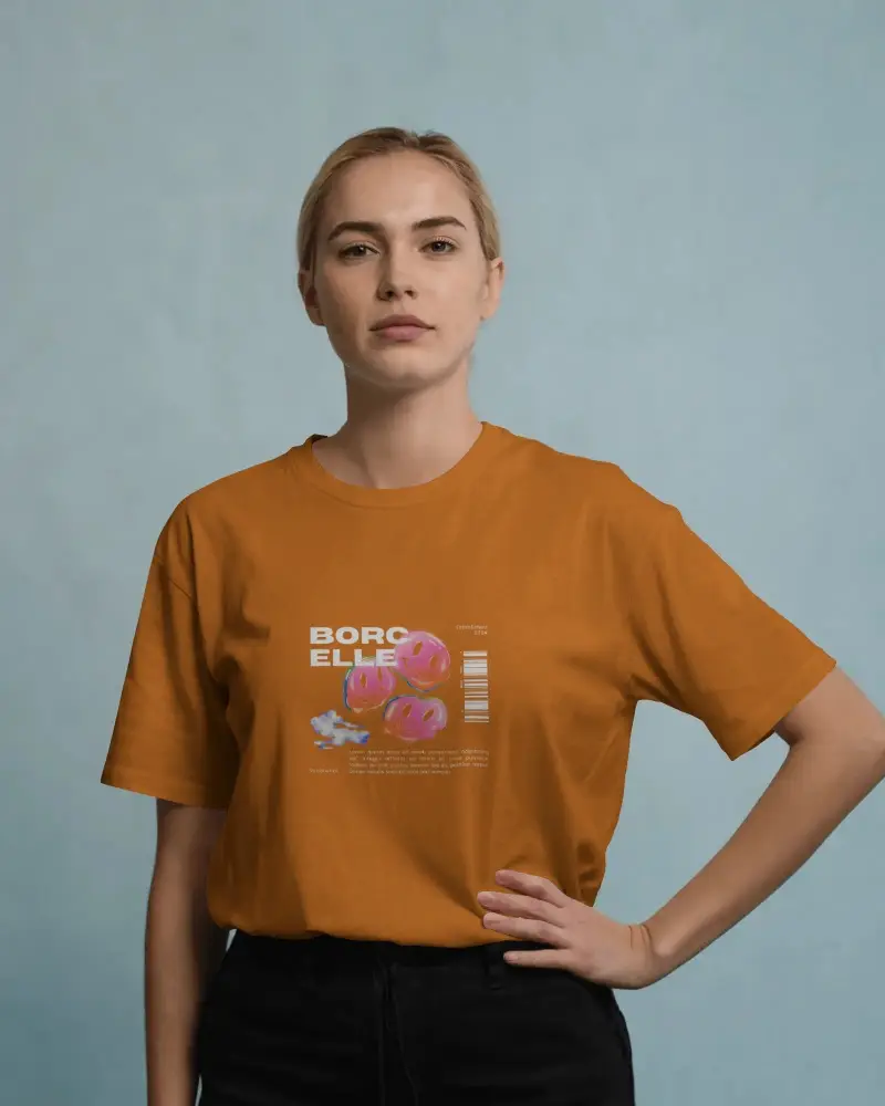 Confident T Shirt Mockup Woman Hand On Hip Front View Simple Studio Setup