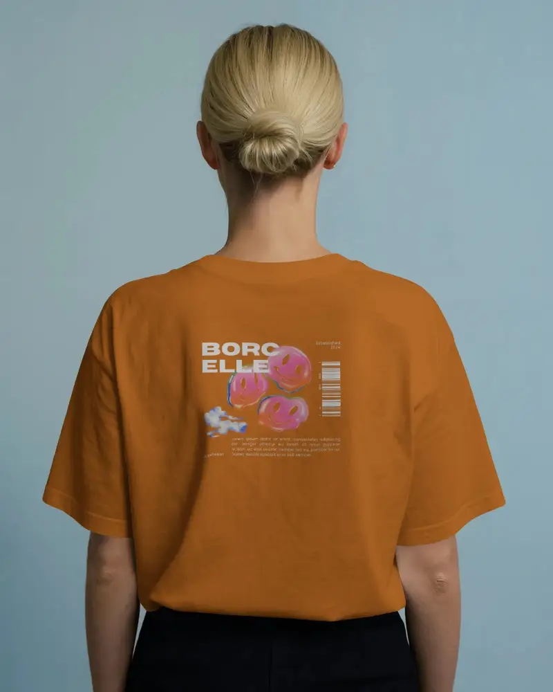 Back View T Shirt Mockup Blonde Hair Bun Simple Studio Lighting Minimal Fashion