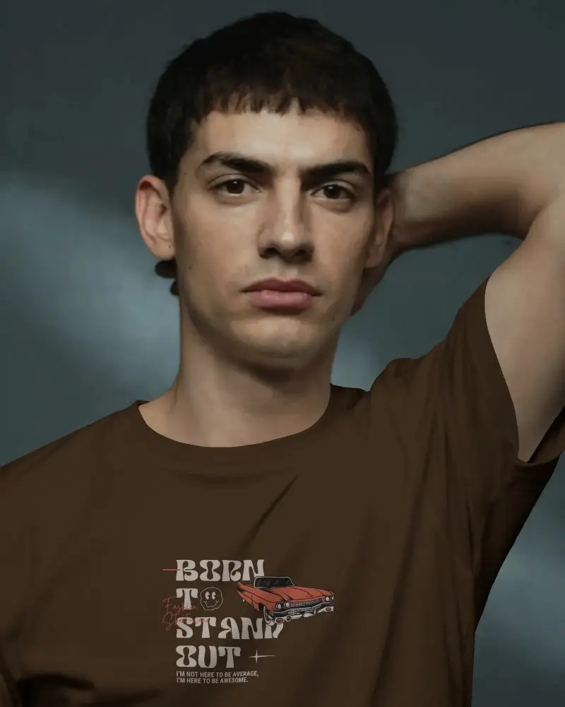 Casual Relaxed T Shirt Mockup Hand On Head Studio Mood Soft Lighting And Modern Appeal