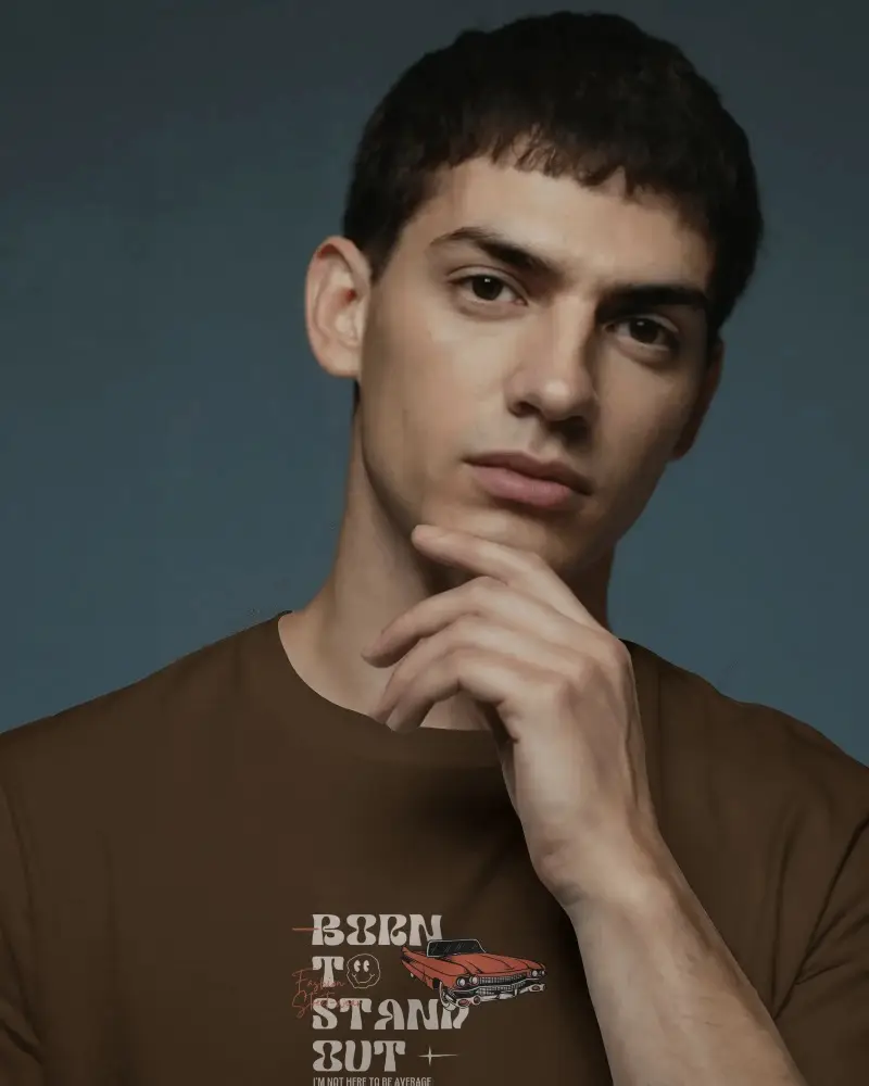 Casual Pose T Shirt Mockup With Hand Near Chin Soft Studio Lighting Clean Modern Vibe