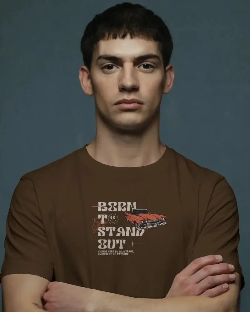 Folded Arms T Shirt Mockup Front View Dark Studio Backdrop Bold Minimal Style With Clean Design