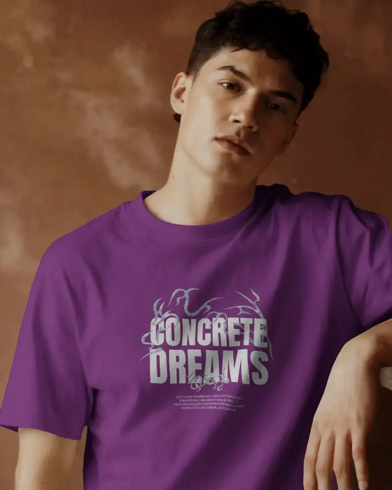 Leaning Pose T Shirt Mockup In Relaxed Style Against Warm Toned Background Modern Minimal Appeal