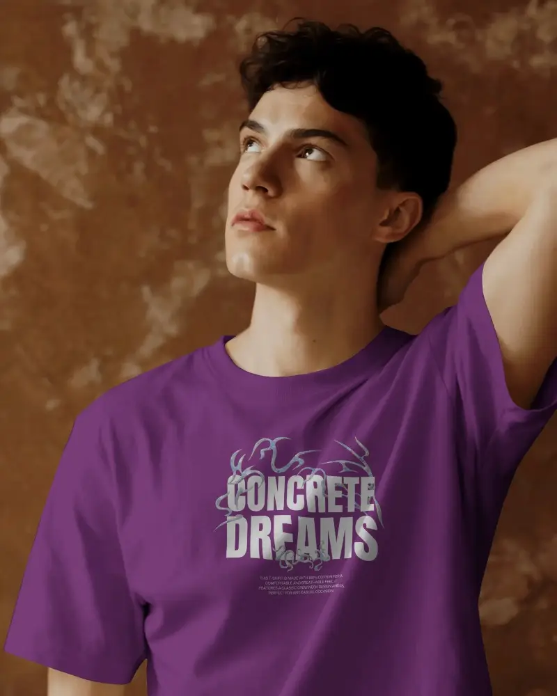 Relaxed Pose T Shirt Mockup With Hand On Neck Earthy Toned Background Clean Modern Minimal Look