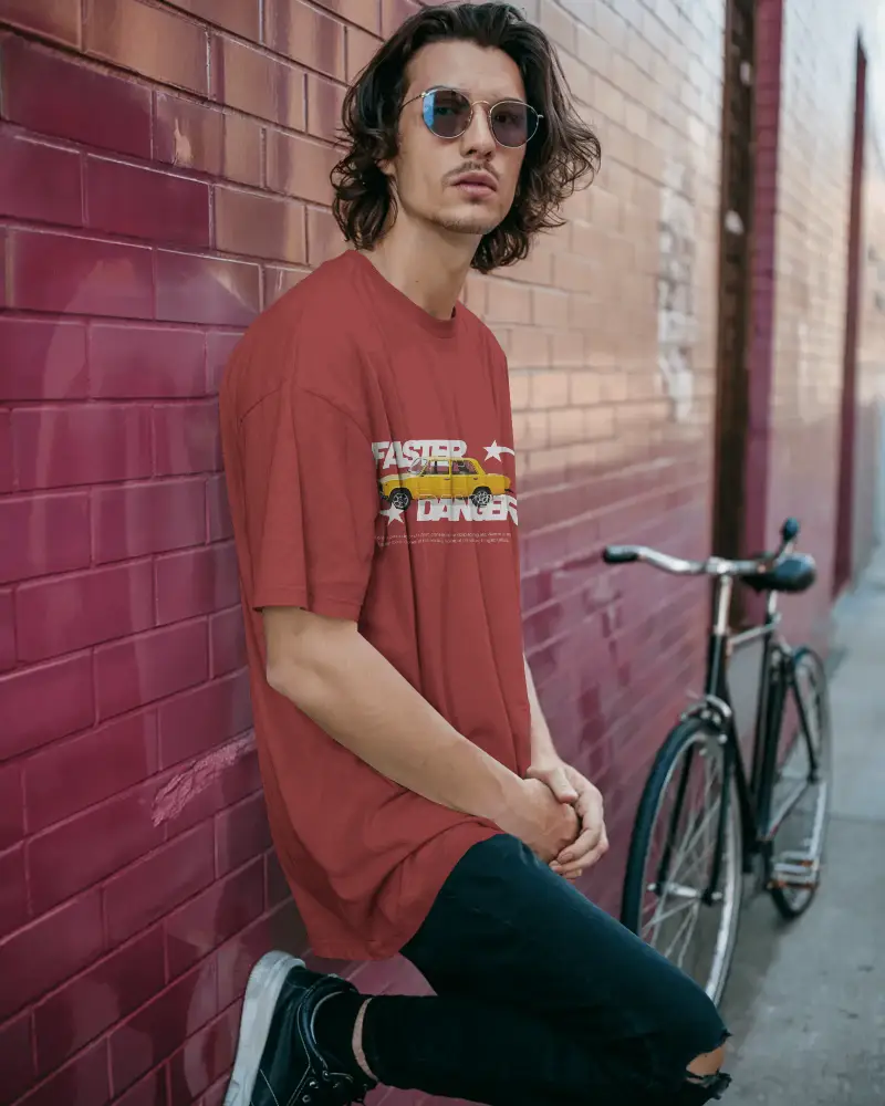Casual Loose Fit Tshirt Mockup For Men Stylish Streetwear Urban Fashion Photography