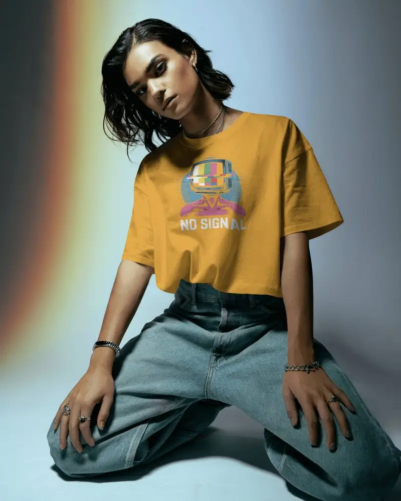 Urban Style Comfortable Womens Tshirt Mockup In Relaxed Pose For Design Showcase