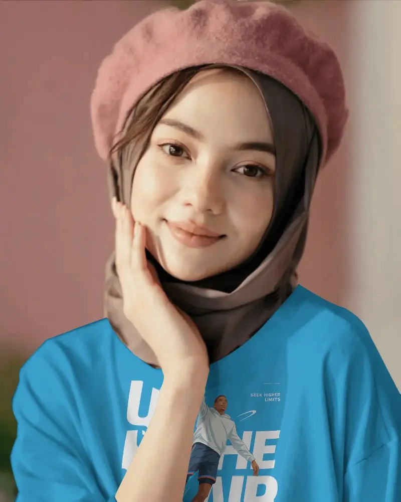 Minimalist T Shirt Mockup With Hijab Woman Posing For Modern Ethical Fashion Brands