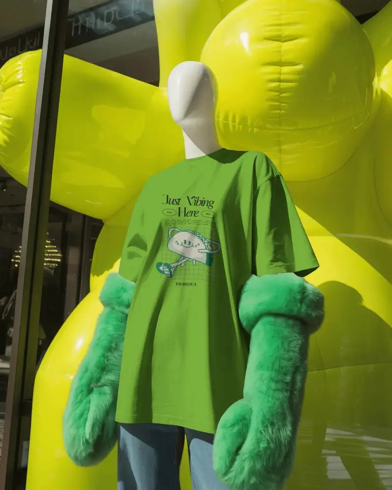 Oversized Casual Tshirt Mockup With Furry Gloves Winter Fashion Style Mannequin Display