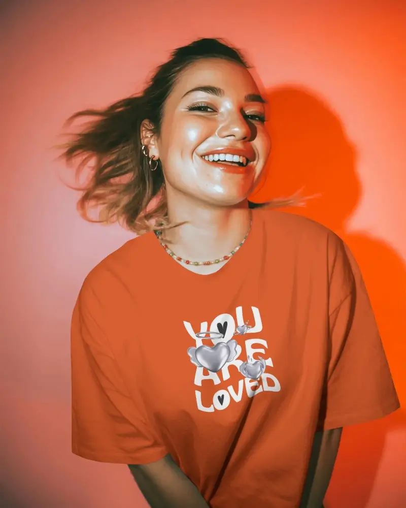 Happy Woman Wearing Casual Loose Fit T Shirt Mockup For Fashion Brands