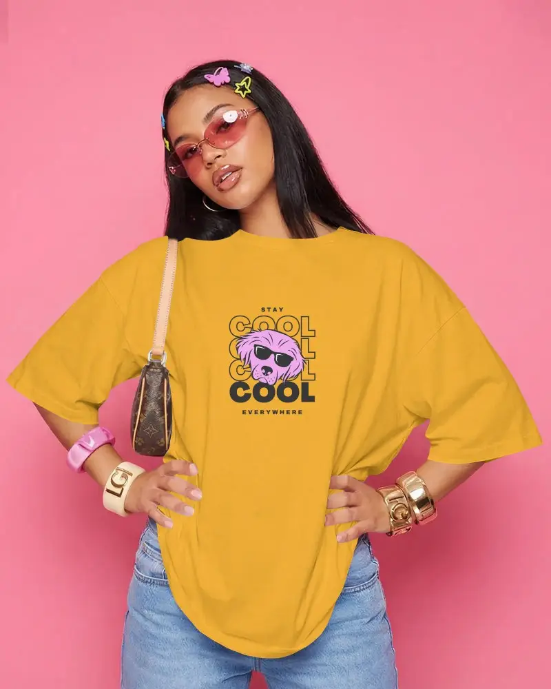 Casual Relaxed Fit Basic Oversized Tshirt Mockup With Model Posing In Stylish Accessories