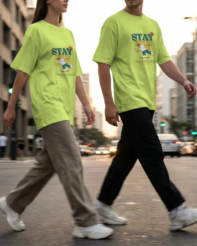 Urban Streetwear Casual T Shirt Mockup For Men And Women In Motion Walking Style