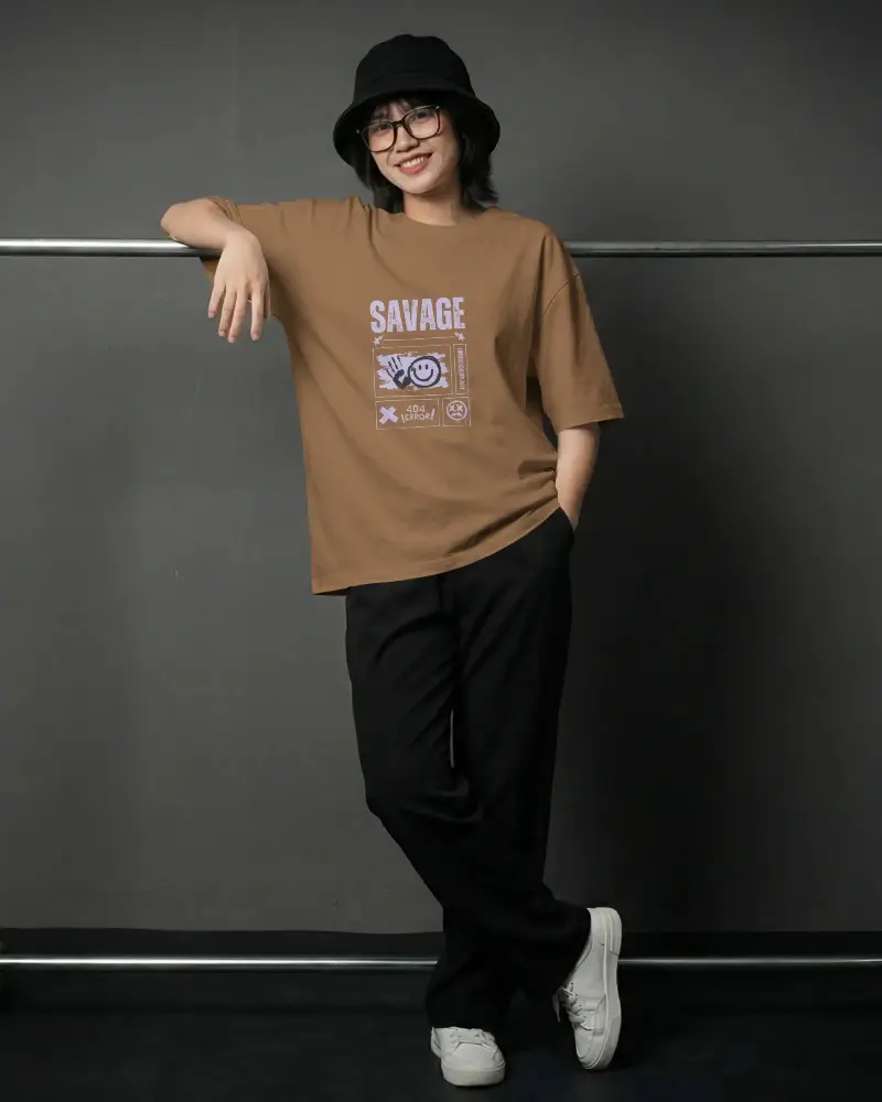 Casual Loose Fit Tshirt Mockup For Women Model Standing In Stylish Relaxed Pose