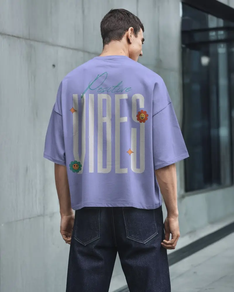 Urban Back View T Shirt Mockup Male Model In Boxy White Tee And Dark Denim Modern City Setting Clean Streetwear Look