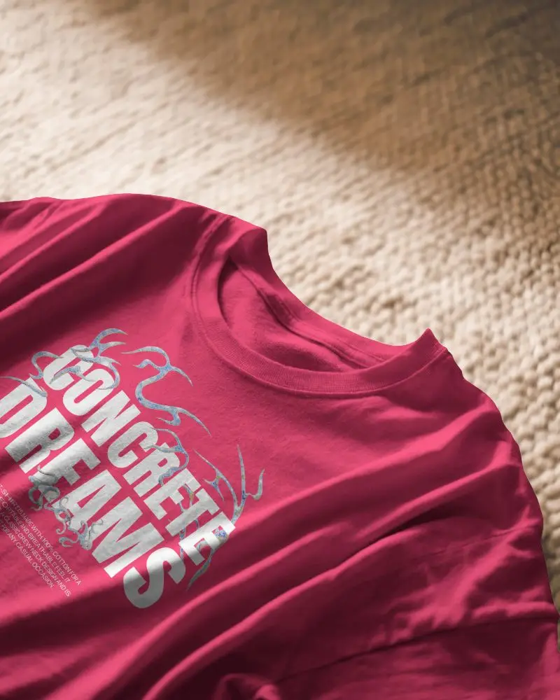 Close Up Blank White Round Neck T Shirt Mockup On Warm Textured Carpet