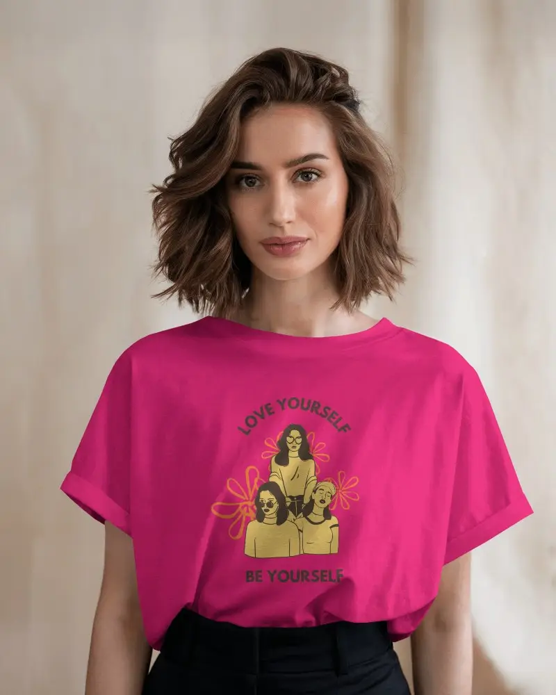 Front View White Tshirt Mockup Female Model Soft Lighting Neutral Backdrop Minimal Design Template