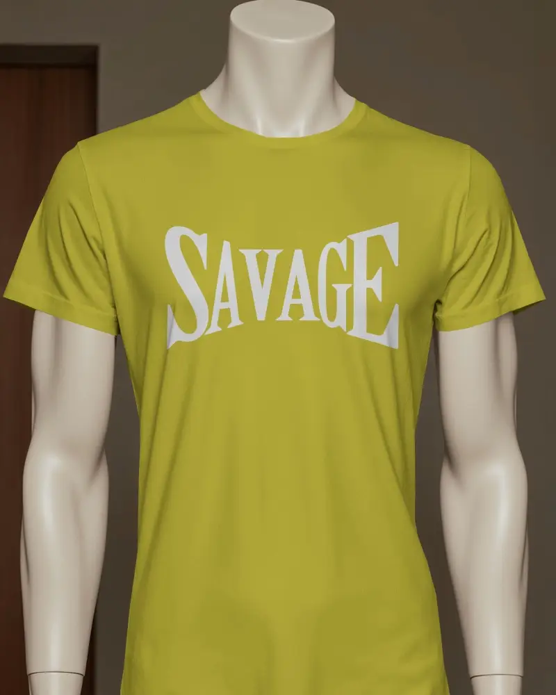 Front View Tshirt Mockup On Male Mannequin Classic Fit Soft Indoor Lighting Neutral Background