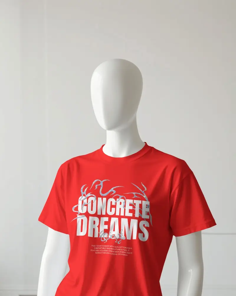 Front View Tshirt Mockup On White Female Mannequin In Clean Minimal Studio