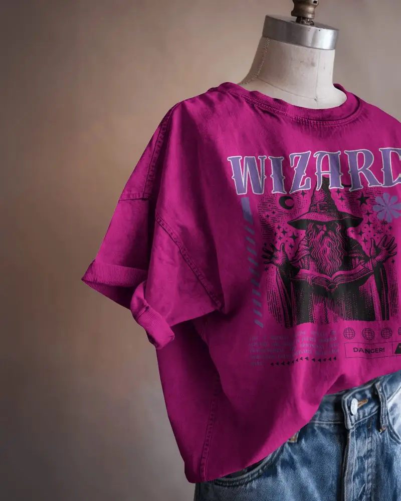 Front View Female Acid Wash Tshirt Mockup On Mannequin With Rolled Sleeves