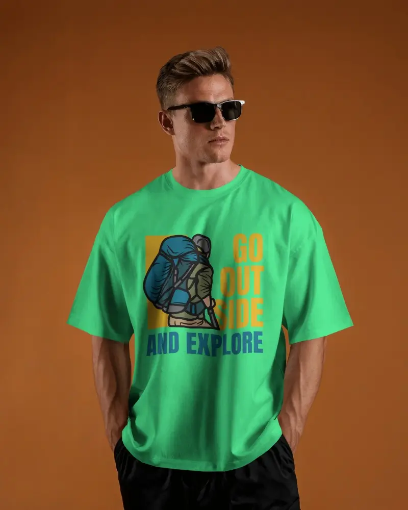 Front View Tshirt Mockup Male Model In Sunglasses Against Orange Background