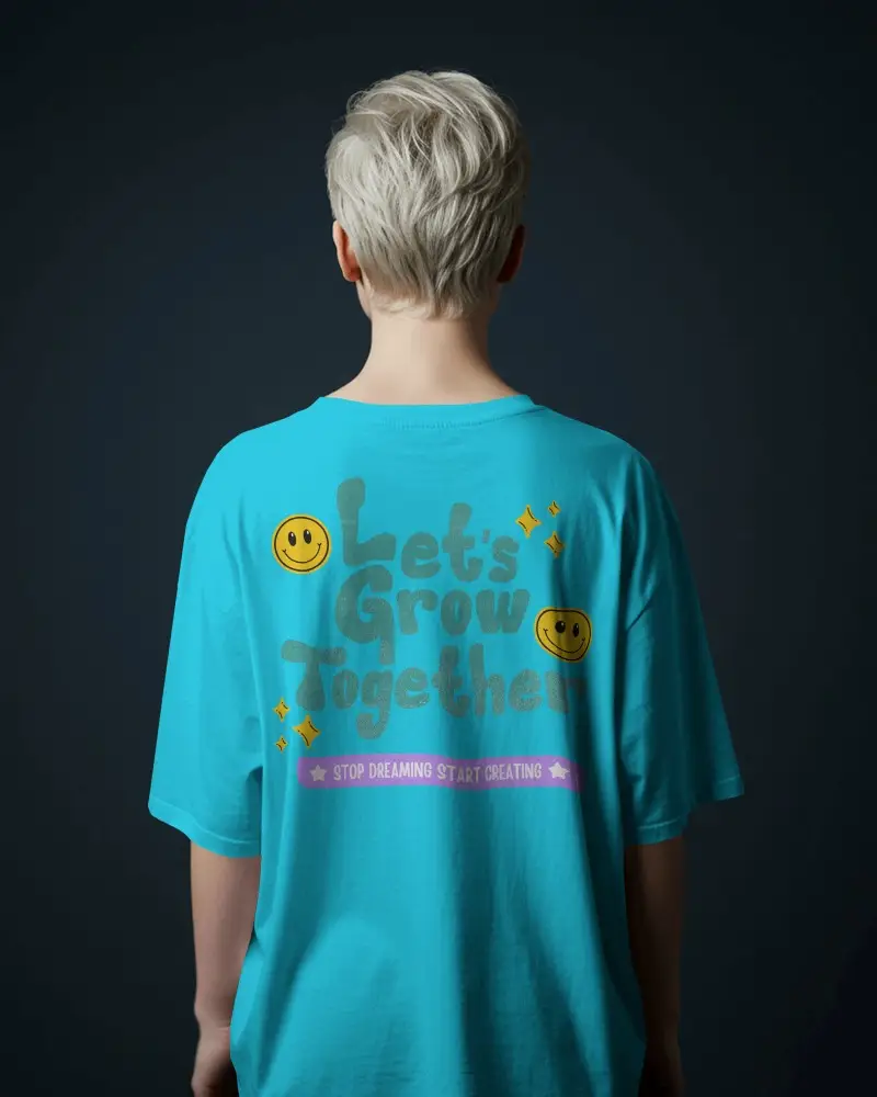 Back View Tshirt Mockup Short Platinum Hair Model Against Dark Studio Background