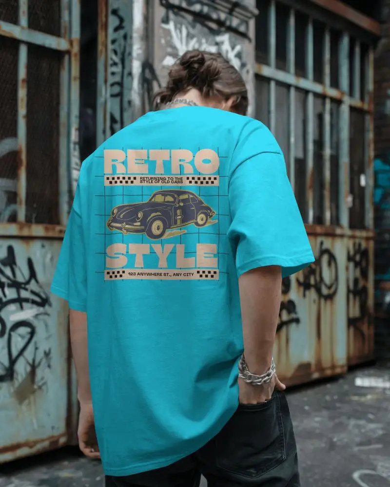 Street Style Back View Tshirt Mockup Male Model In Graffiti Alleyway