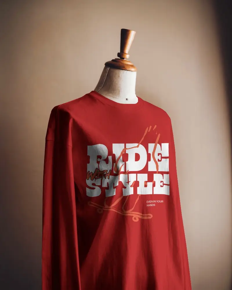 Blank White Tee Mockup Long Sleeve Design On Angled Mannequin Display