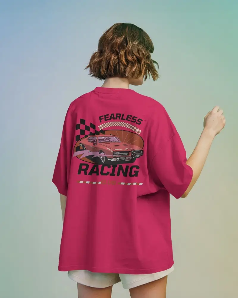 Back View Tshirt Mockup Female Model In White Tee With Gradient Pastel Backdrop