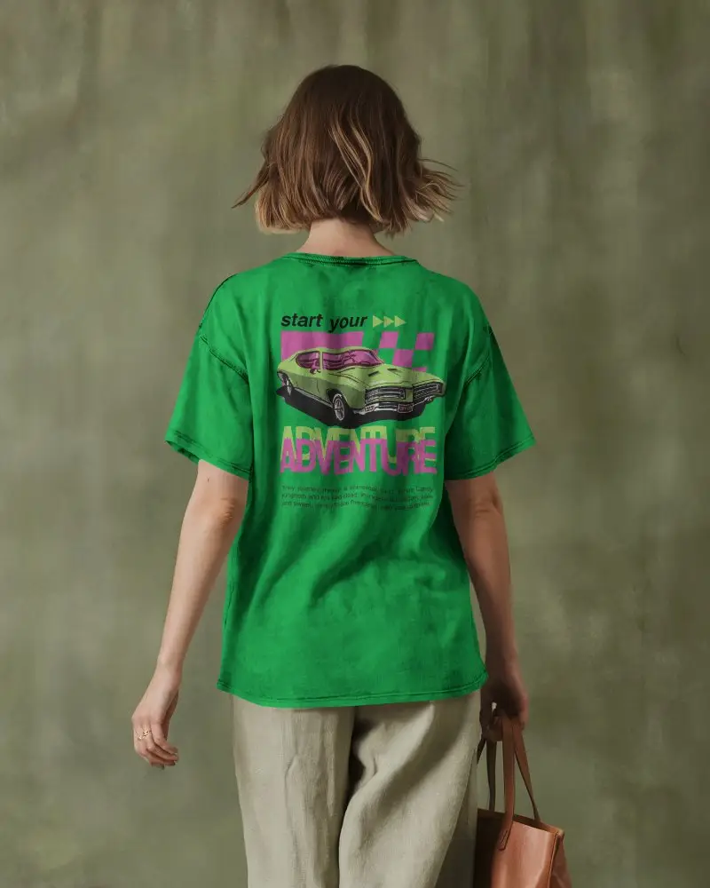 Vintage Style Acid Wash Tee Mockup Woman In Relaxed Fit Against Earthy Background