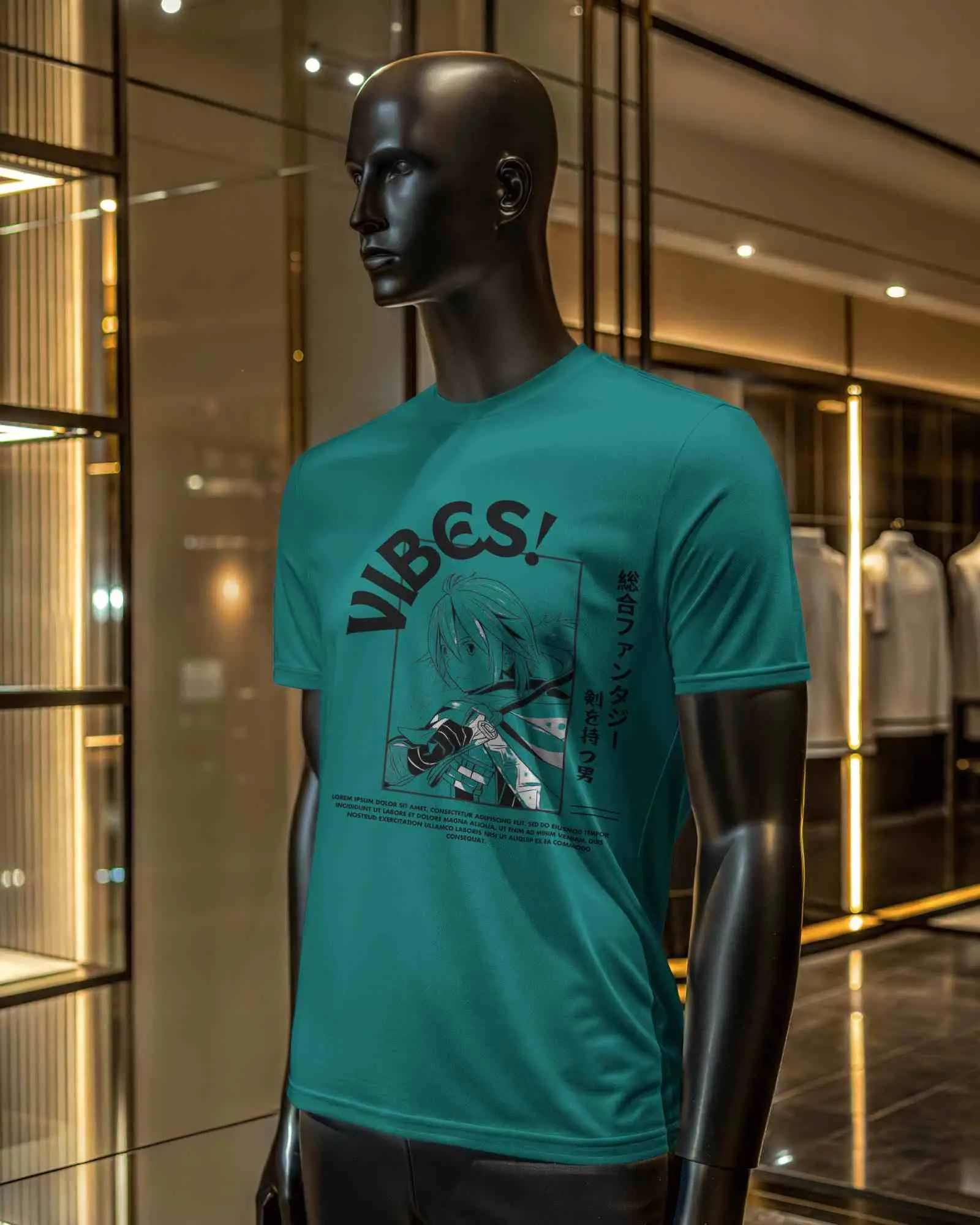 Luxury Retail T Shirt Mockup Black Mannequin In High End Store Interior Glossy Display Modern Lighting