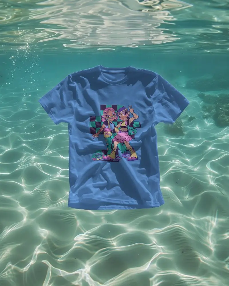Underwater Surface Tshirt Mockup Floating In Clear Tropical Water Light Rays And Ripples Creating Summer Vibes 01239