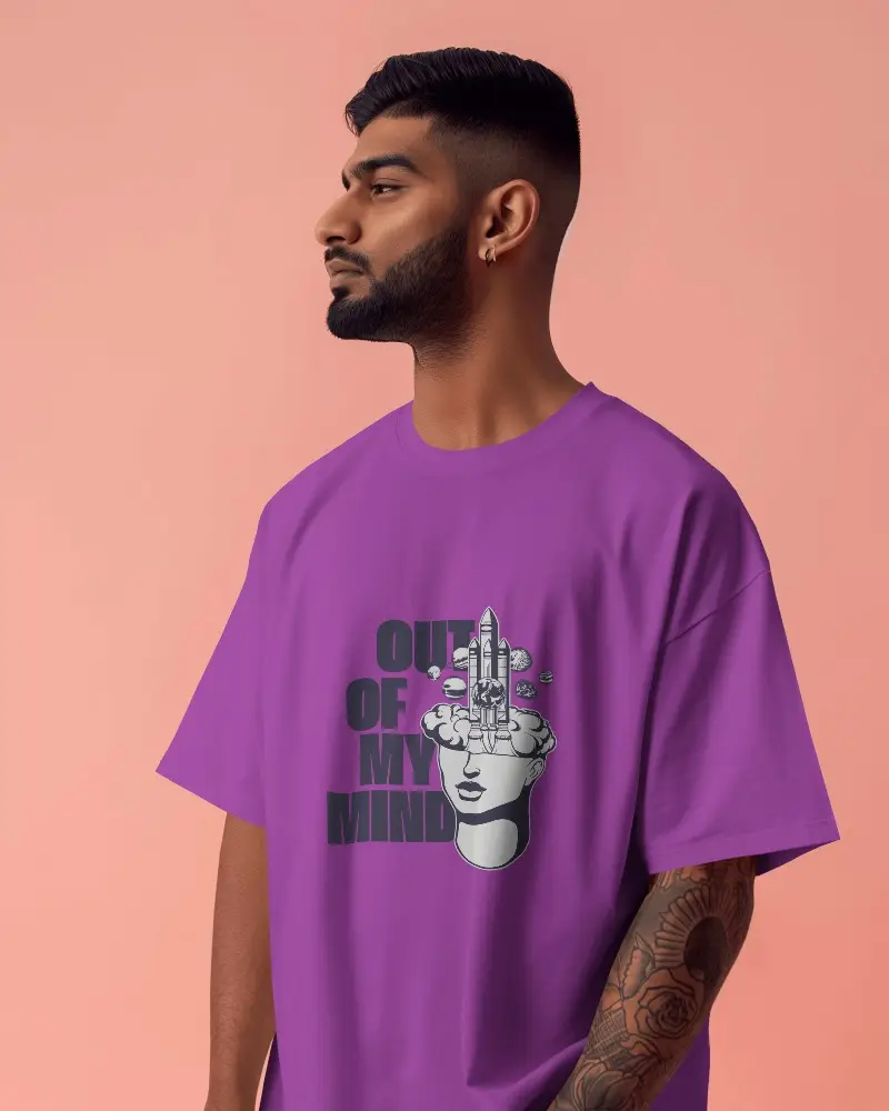 Studio Side Profile Tshirt Mockup Male Model With Clean Fade Tattooed Arm And Soft Pink Backdrop Minimal And Contemporary Style 01244