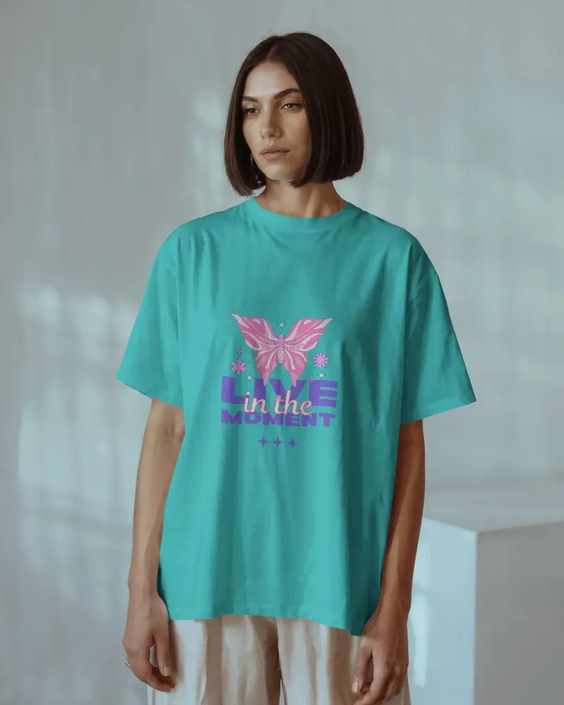 Minimal Studio T Shirt Mockup Female Model Facing Forward Soft Natural Lighting Clean Background And Calm Expression 01246