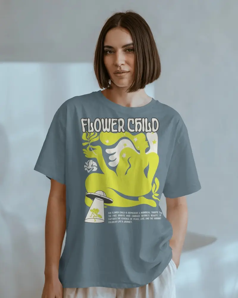 Aesthetic Indoor Tshirt Mockup On Woman Standing In Serene Studio With Soft Shadows And Muted Palette