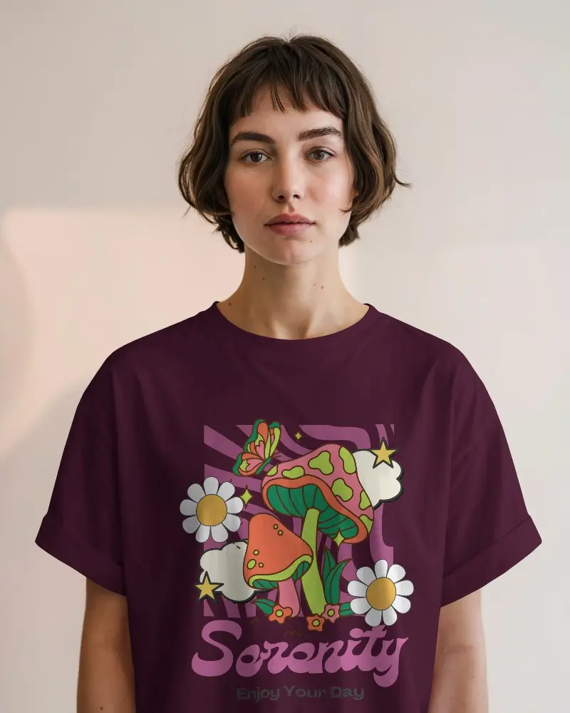 Minimal Studio T Shirt Mockup Female Model With Short Curly Bob In White Tee Facing Forward Against Soft Beige Wall