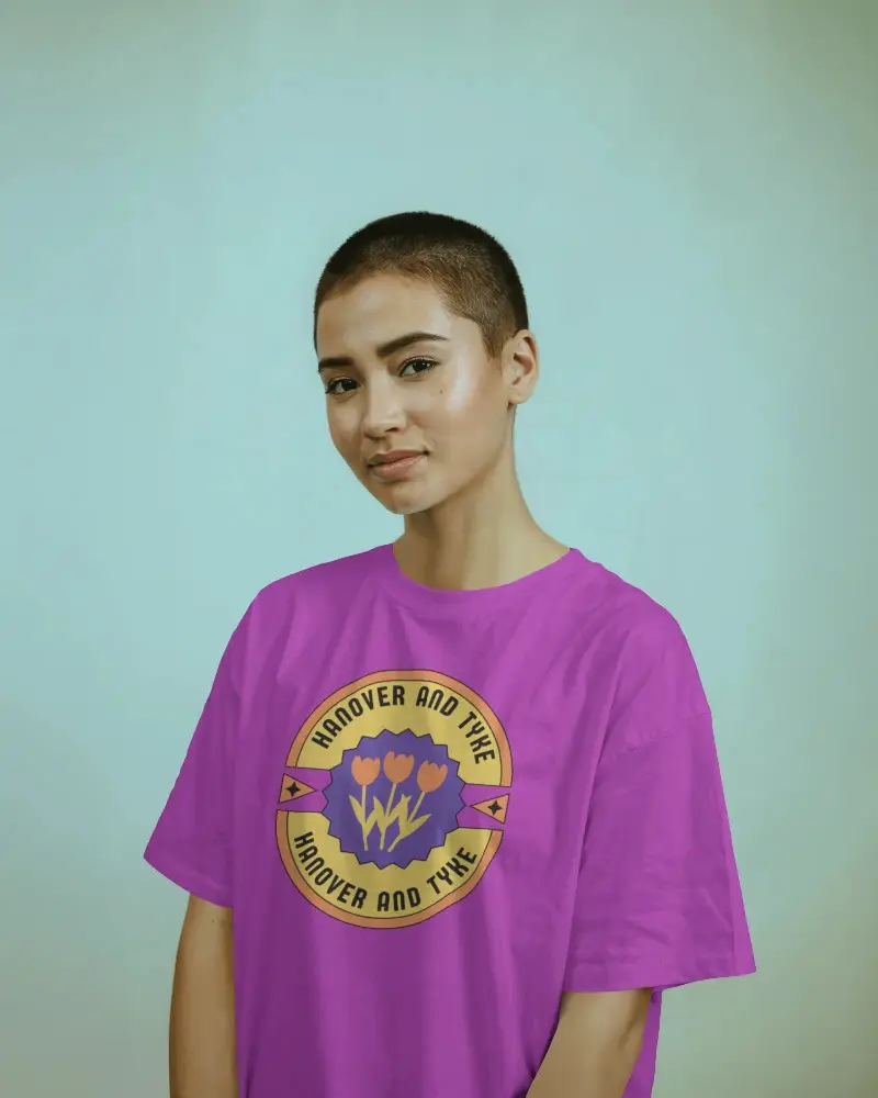 Pastel Studio T Shirt Mockup Female Model With Buzzcut In Tshirt Minimal Background