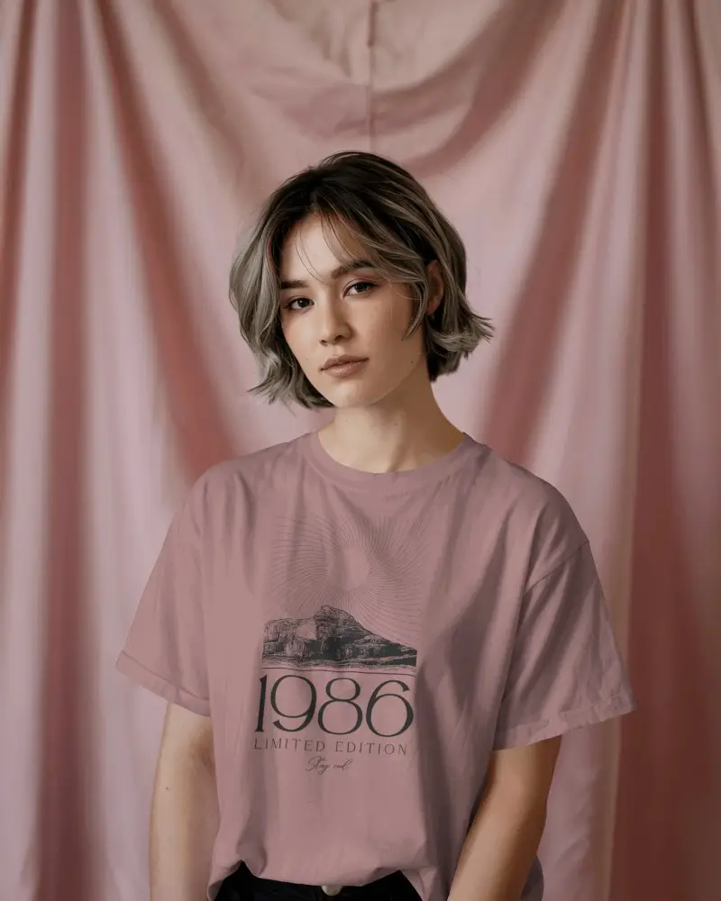 Elegant Studio T Shirt Mockup Woman In Plain Tshirt Front Facing In Muted Setting