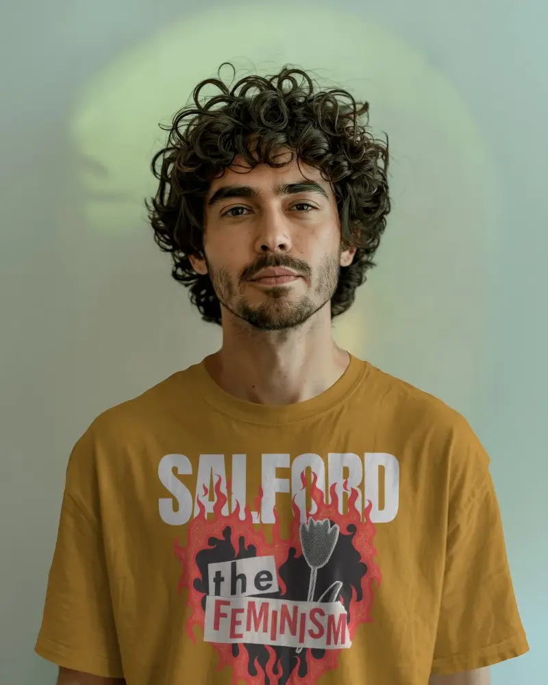 Calm Tone T Shirt Mockup Curly Haired Male Model In Clean Tee With Soft Light Effects