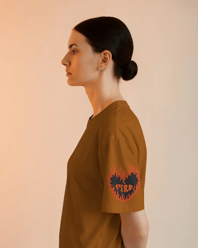 Minimalist Fashion Mockup Female Side Profile Gray Tshirt And Soft Orange Peach Background