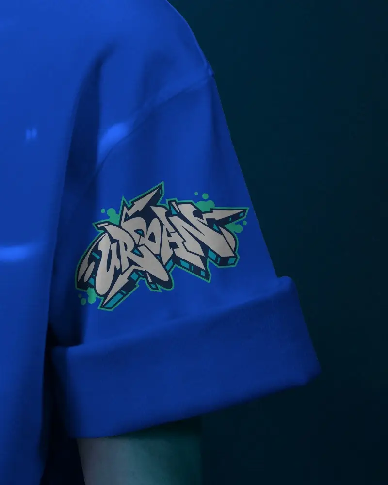 Premium Sleeve Design Mockup Tshirt Folded Cuff Highlighted Under Futuristic Light Effects