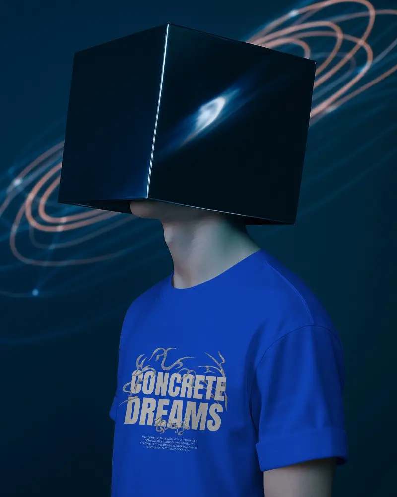 Profile Cube Head Tshirt Mockup Modern Gray Shirt And Sci Fi Digital Theme In Soft Glow