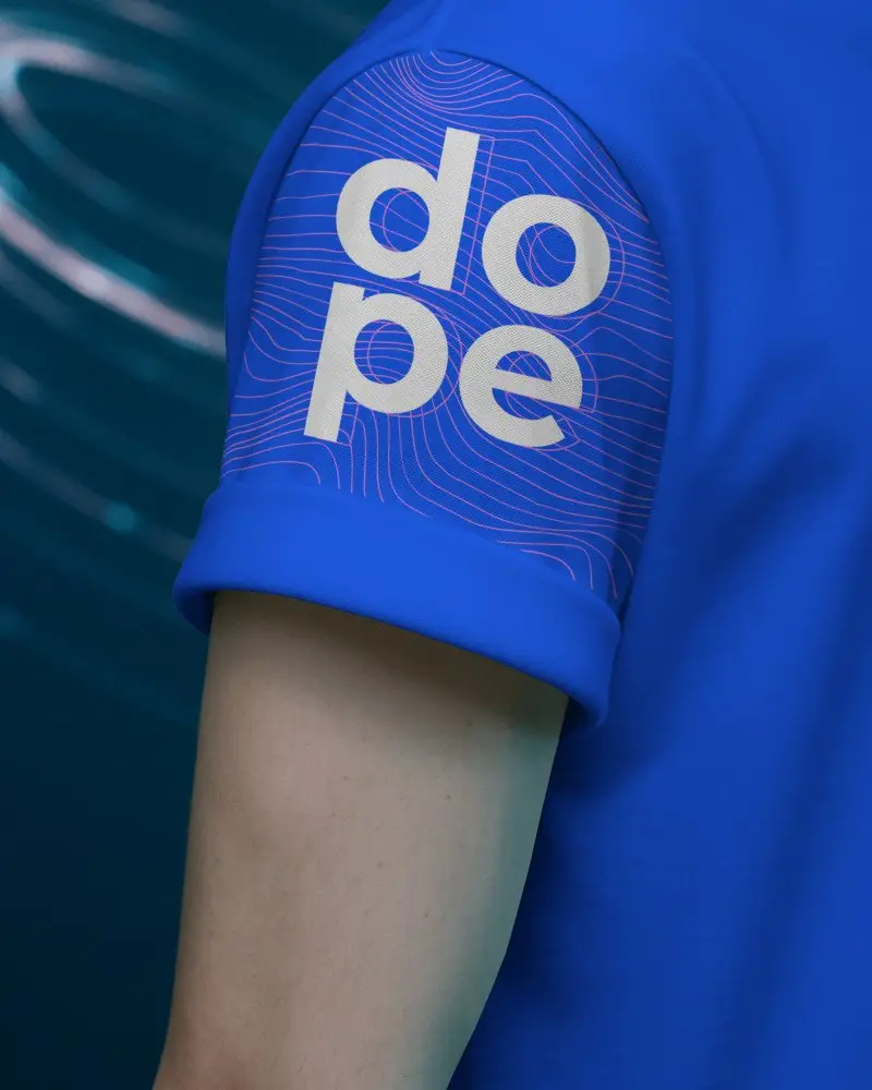 Closeup Sleeve Tshirt Mockup Gray Half Sleeve With Design On Folded Cuff And Blue Glow Light