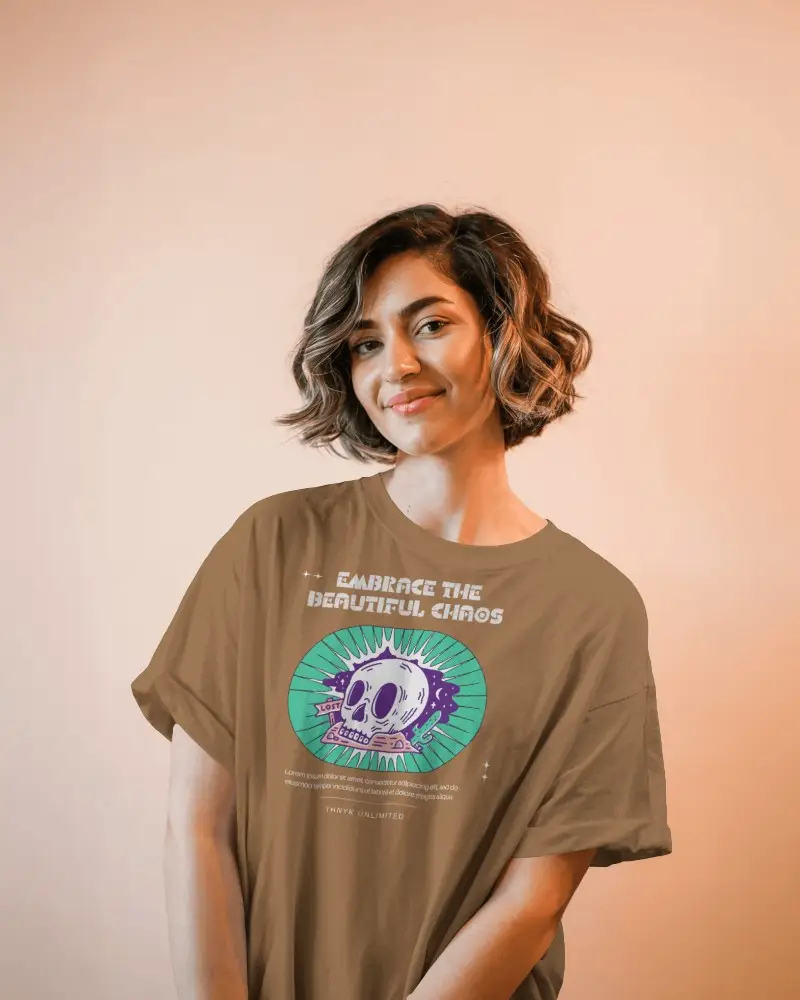 Soft Orange Backdrop T Shirt Mockup Confident Woman In Clean Tshirt And Natural Light